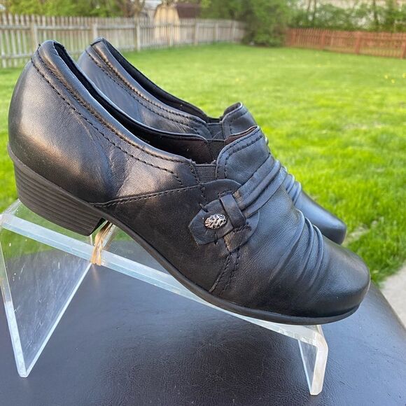 Earth Maize Womens Loafers Shoes Slip On Ruched Low Heel Leather Black Size 9D - Picture 3 of 9